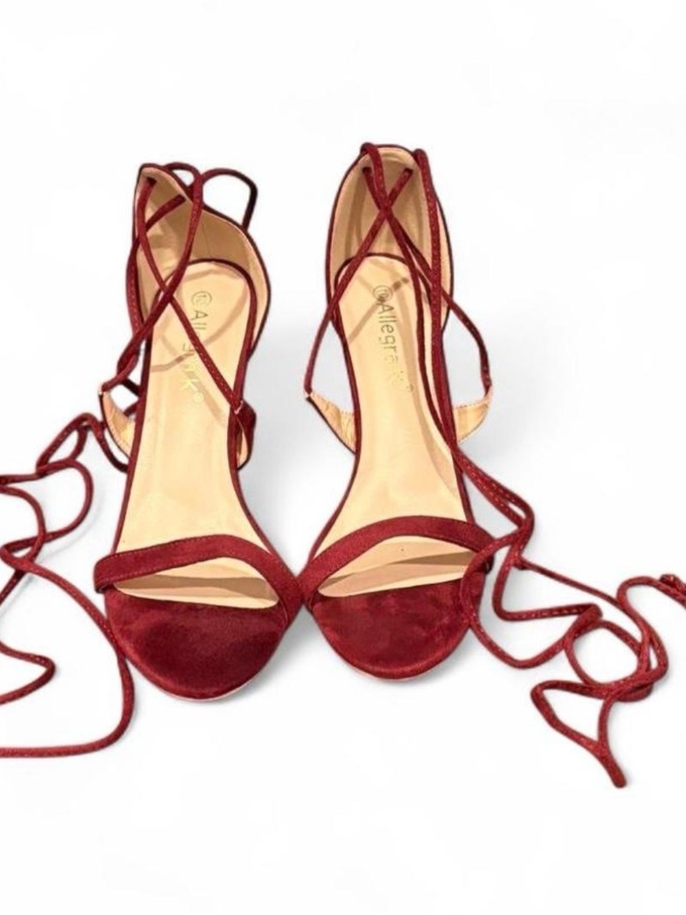 Allegra K Burgundy Suede Lace-Up Heeled Sandals